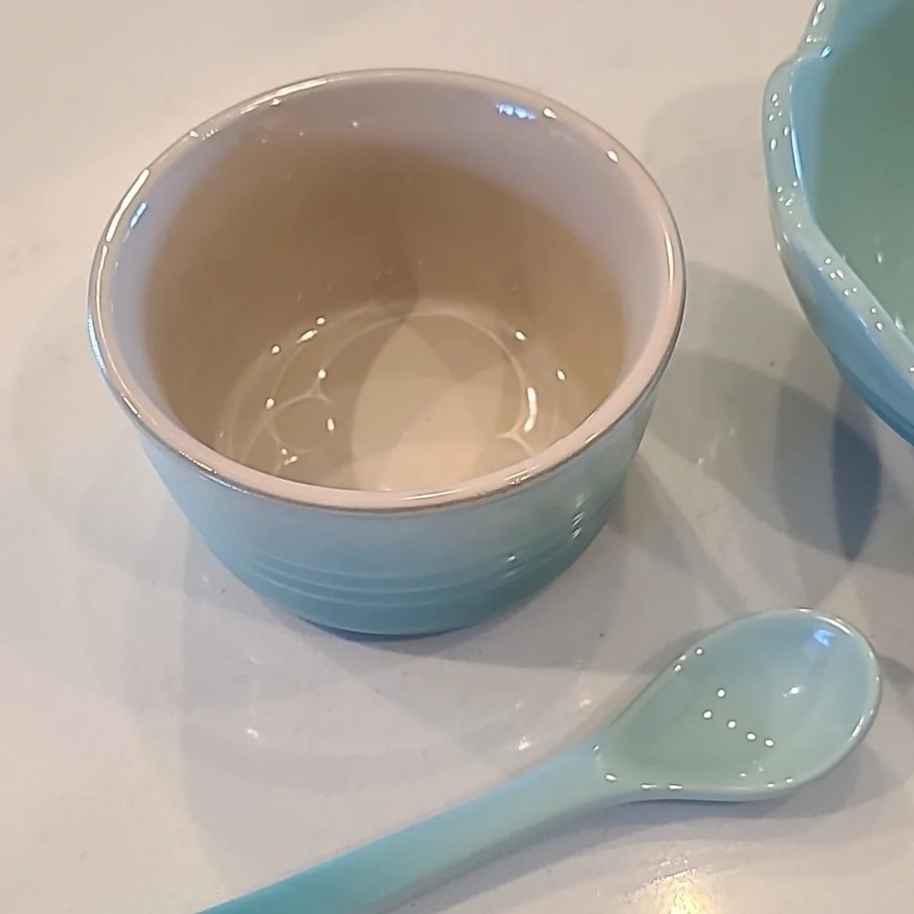 Le Creuset Cool Mint Retired Ramekin, Bowl, Mug & Spoon Set